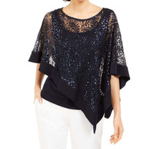 R&amp;M Richards Womens Sequinned Overlay Top Size Small Color Navy Blue - £26.95 GBP