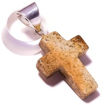 20.4 Carat Picture Jasper Gemstone 925 Silver Overlay Handmade Cross Pendant - £7.95 GBP