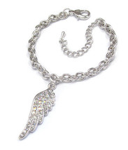 Crystal Angel Wing Charm Chain Bracelet White Gold Rhodium - £11.12 GBP