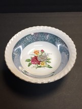 Vtg Sm Serving Bowl Floral Rose Design w/Shimmery Blue Stencil Stripe--K... - $5.13