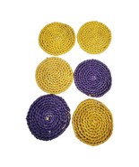 Set of 6 Vintage 4” Wicker Rattan Coasters with Woven Basket Holder purp... - £11.59 GBP