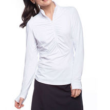NWT Ladies IBKUL WHITE Ruched Long Sleeve Mock Golf Shirt - S M L XL & XXL  image 2