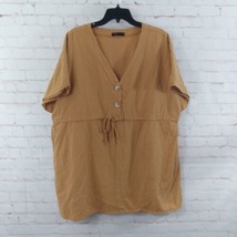 Shein Top Womens Large Brown V Neck Short Sleeve Cotton Tunic Drawstring - $17.99