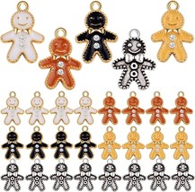 6 Gingerbread Man Charms Gold Enamel Christmas Themed Jewelry Supplies Bulk - £3.70 GBP