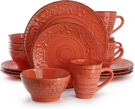 Elama Malibu Jasper 16-Piece Stoneware Dinnerware Set in Orange - $121.53 CAD