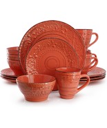 Elama Malibu Jasper 16-Piece Stoneware Dinnerware Set in Orange - $86.41