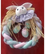 Plush Braided Easter Colorful 3 Eggs Wreath Rabbit Bunny Decor Rafia Floral - $26.00