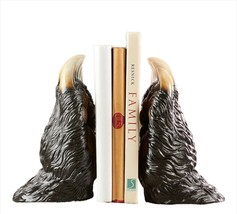 Bear Paw Book Ends Set with Claws Polyresin 7.3" High Bookends Brown Textured image 2