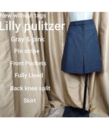 Nwot Lilly Pulitzer Gray &amp; Pink Pinstripe Pockets Wool Blend Skirt Size 8 - £39.34 GBP
