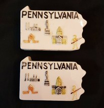 Pennsylvania State Salt &amp; Pepper Shakers 2&quot; tall VTG Ceramic Granny Chic... - £9.42 GBP