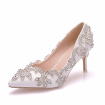 Women Shoes High Heels Wedding Thin 7CM White Diamond Glittering Evening Dress B - £78.68 GBP