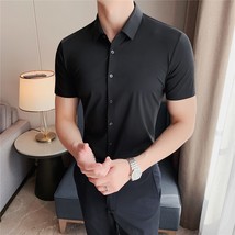 2022 Men&#39;s Shirt High ity Seamless Short Sleeve Slim Casual Shirt Solid Color Bu - £102.41 GBP