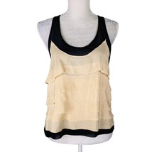 Patterson J. Kincaid Top Tank XS Black Beige Tiered Silk Semi-Sheer - $29.69