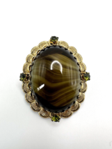Vintage W Germany Gold And Green Cabochon  Brooch 5.5cm - £94.94 GBP