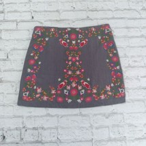 Umgee Skirt Womens Medium Gray Floral Bird Embroidered Lined Boho Folklore Mini - $24.99