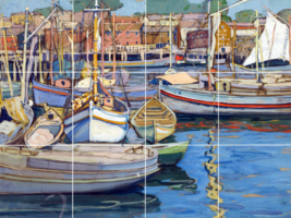 Gloucester boat harbor jane peterson ocean view ceramic tile mural backsplash - £45.80 GBP+