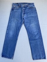 Vintage Levi&#39;s 501 Jeans 34x30 Blue Denim Button Fly Straight Leg Tag 36x32 - $32.54
