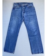 Vintage Levi&#39;s 501 Jeans 34x30 Blue Denim Button Fly Straight Leg Tag 36x32 - £24.32 GBP