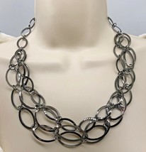 VINTAGE 21&quot; SIGNED DAISY FUENTES GUN METAL TONE TRIPLET LINK NECKLACE (1... - £8.24 GBP