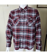 Vans Flannel Shirt Mens Large Red Gray Shadow Plaid Flap Pocket Long Sleeve - £17.62 GBP