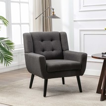 Modern Linen Accent Chair: Black Legs, Ergonomic - $220.99