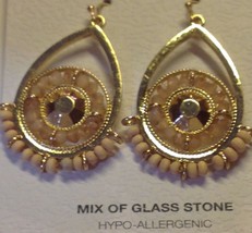 Pierced Earrings Dangling Ornate Gold Glass Beads Stones - £6.33 GBP