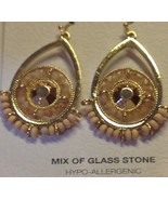 Pierced Earrings Dangling Ornate Gold Glass Beads Stones - £6.22 GBP