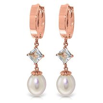 Galaxy Gold GG 9.5 Carat 14k Solid Rose Gold Hoop Earrings Natural pearl... - £270.82 GBP