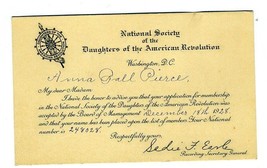 1928 Daughters of the American Revolution Application Form &amp; Acceptance Card - £98.81 GBP