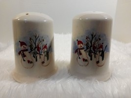 Vintage Royal Seasons Stoneware Snowman Design Salt &amp; Pepper Shaker Set 1990 s - £11.87 GBP