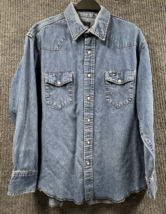VTG Wrangler Shirt Jacket Men 25.5x31 Blue Denim Pearl Snap Work Western Cowboy - £54.38 GBP