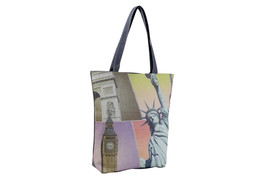 Statue Liberty Big Ben Shopper Beach Gym Tote Bag Handbag Purse Shoulder Gray - £12.05 GBP