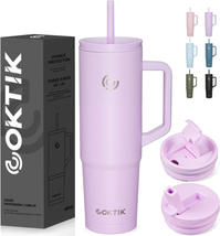COKTIK 40 Oz Tumbler with Handle and Straw, 3 Lids (Straw/Flip), Stainle... - £32.96 GBP