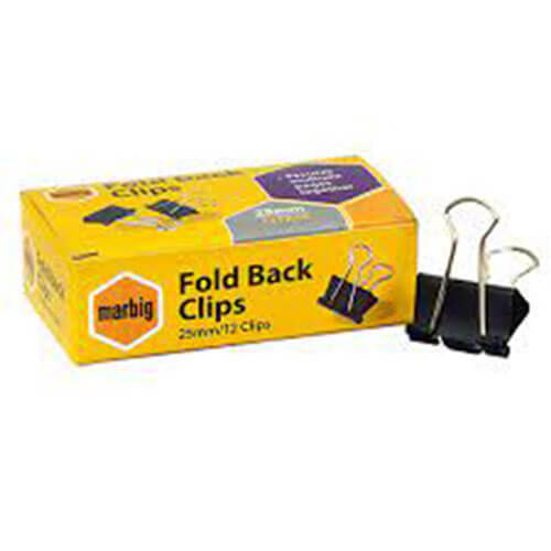 Marbig Fold Back Clips 12/box (Black) - 25mm - $14.79