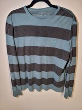 American Eagle Outfitters Long Sleeve Shirt L Mens Blue Striped Embroidered Logo - £6.18 GBP