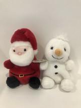 Aurora Set Of 2 Plush Christmas Santa &amp; Snowman 5&quot; Palm Pal New - £17.54 GBP