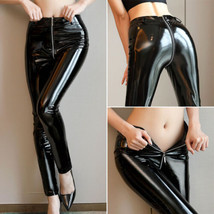 Women&#39;s Liquid Wet Look Slim Leggings Sexy Skinny Zipper Open Crotch Trousers  - £19.17 GBP