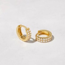 Simulated Diamond Small Hoop Huggies Earrings 14k Yellow Gold Plated Silver - £28.58 GBP