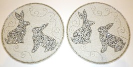 New Pair Of Isaac Mizrahi Beaded Easter Bunny Rabbit 15&quot; PLACEMATS/CHARGERS - £40.55 GBP