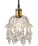 Small Pendant Light Fixture Vintage Crystal Hanging Glass Retro Ceiling ... - £50.31 GBP