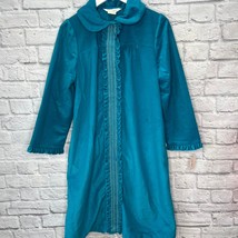 Vintage Leisure Life Fleece Embroidered Housecoat Robe Turquoise Size L New Snap - £31.57 GBP