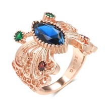 Hot Butterfly Ring For Women 585 Rose Gold Color Blue Natural Zircon Crystal Gif - £7.23 GBP