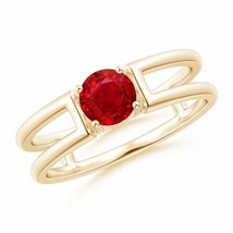 ANGARA Ruby Solitaire Parallel Split Shank Ring for Women in 14K Solid Gold - £945.50 GBP