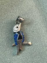 Estate Black Enamel &amp; Silvertone w Blue &amp; White Rhinestones Kingfisher Bird Pend - $16.69