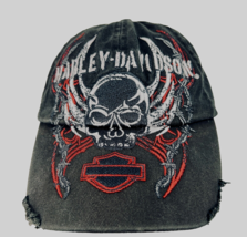 Harley Davidson Winged Skull Distressed Baseball Hat Cap Motorcycle Blac... - £27.88 GBP