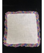 Vintage Ladies Hankie 13 x 13&quot; White w Multicolor Crocheted Edge - €6,92 EUR