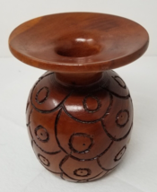 Carved Spherical Teak Vase Circular Patterns Thailand Handmade 1980s Vin... - £18.30 GBP