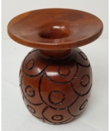 Carved Spherical Teak Vase Circular Patterns Thailand Handmade 1980s Vin... - £18.84 GBP