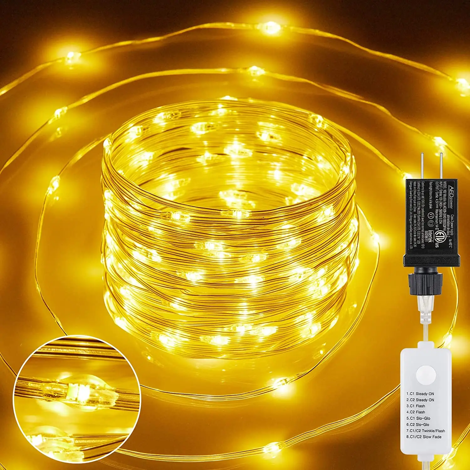 Fairy Lights  in, 33Ft 100 Led Waterproof Silver Wire Firefly Lights, Adaptor In - £183.23 GBP