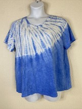 Catherines Womens Plus Size 0XWP Blue Tie Dye V-neck T-shirt Short Sleeve - £8.49 GBP